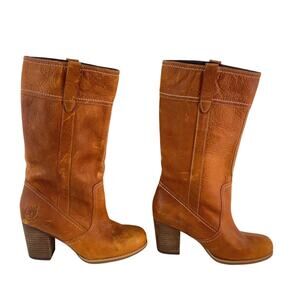 Timberland Heeled Cognac Brown Leather Engineer Riding Boots Women's 5.5 Good